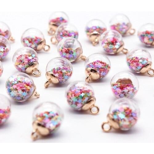 10pcs 15.5mm Round glass ball transparent colored pentagram sequins Christmas ornaments DIY earrings jewelry pendant accessories