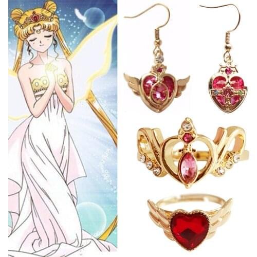 Anime Moon Loving Wand Crystal cosplay Ring earringGirl accessories Cute props