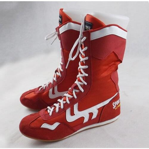 OLOMLB US4-11 Boxing Boots Wrestling Training Shoes Adult Fitness High Top Sport Shoes Womens Ankle Boots Black Red Plus Size
