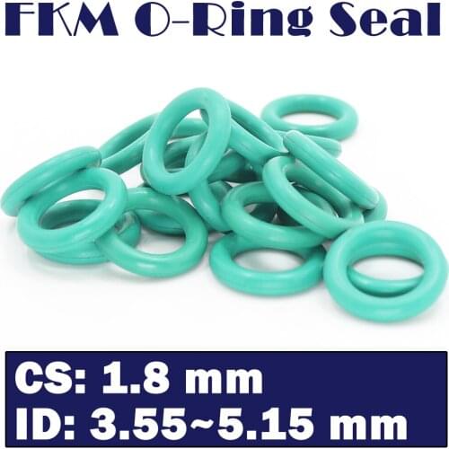 CS1.8mm FKM Rubber Ring ID 3.55/3.75/4/4.5/4.75/4.87/5/5.15*1.8 mm 100PCS O-Ring Fluorine Gasket Oil seal Green ORing