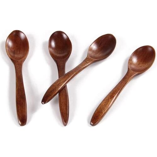 1pc Wooden Spoons Korean Style 14cm Natural Wood Long Handle Round Spoons for Soup Cooking Mixing Stirr