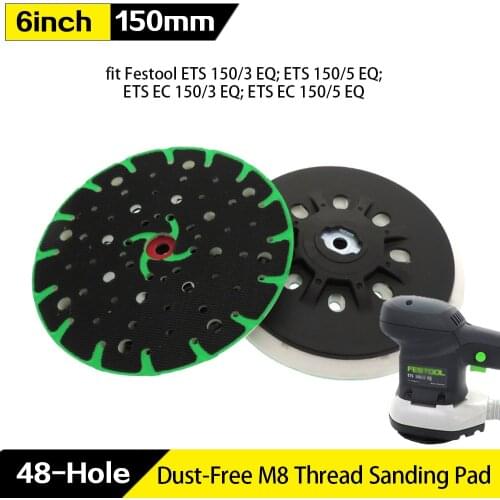 6 Inch 48-Hole Back-up Sanding Pad M8 Thread for Hook and Loop Sanding Disc Dust Free Grinding Pads for Festool Sander