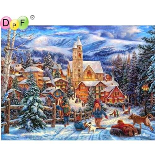 DPF DIY Town snow 5D home decor diamond mosaic full square crafts diamond painting cross stitch wall painting diamond embroidery