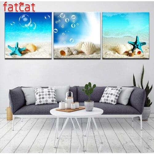 FATCAT 5d diy diamond painting beach conch shell full square round drill diamond embroidery rhinestone kit triptych decor AE172