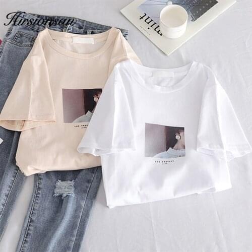 Hirsionsan Kawaii Printed T Shirt Women New Summer Women harajuku Light Color Tees O-Neck Loose Tee Tops Short Sleeve T-Shirt