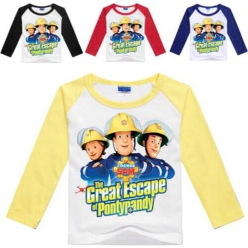 2019 New Spring Boys Long Sleeve T Shirts Girls Fireman Sam Printed Cotton Costume Infantis Menino Roupas Kids Cartoon Tops Tees