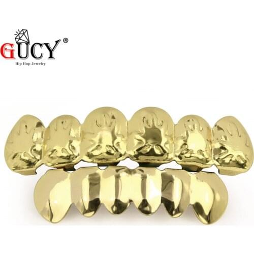 GUCY Hip Hop Maple Leaf Teeth Grillz Pot Weed Leaves Gold Color Plated Top & Bottom Gold Teeth Grills Sets Teeth Caps.Gift