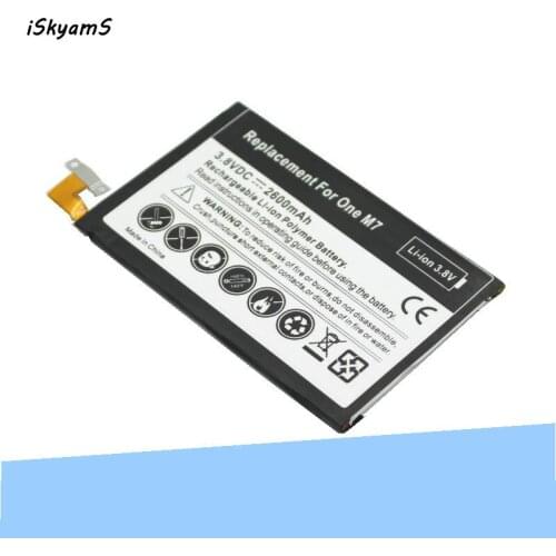 ISkyamS 20pcs/lot 2600mAh Replacement Li-Polymer Battery For HTC One M7 801E 801S 801N 802D 802W 802T BN07100 HTL22 One J