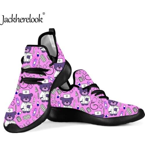 Jackherelook 2020 Cute Cartoon Nursing Shoes Knit Flats Women Shoes Breathable Mesh Sneaker Womens Summer Lace-up Footwear Shoe