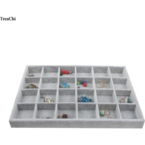 Quality Velvet Multifunctional Jewelry Organizer Tray Grey Ring Earring Necklace Display Case Chain Bead Storage Grid Tray