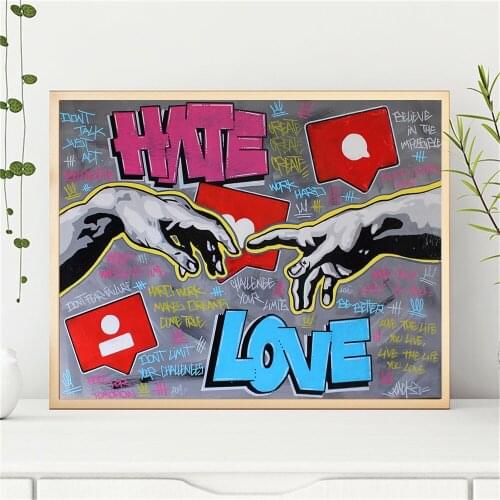 Nordic Graffiti Hate Love Wall Art Canvas Poster Minimalist Print LOVE HATE Canvas Painting Picture for Living Room Decoration