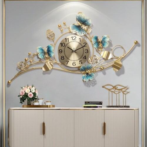 Chinese Luxury Butterfly Wrought Iron 3D Wall Clocks Ornaments Home Livingroom Wall Sticker Crafts Hotel Wall Mural Decoration