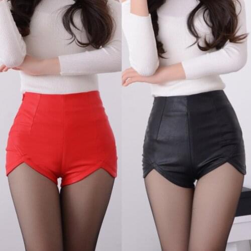 Summer Women s Sexy PU Leather Package Hip Shorts Spring Vintage High Waist Slim Tight Zipper Black Red Irregular Short Trousers