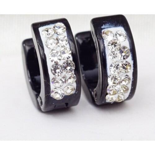 Rock Style Tiny Black Earrings Rhinestone Stainless Steel Small Hoops Earrings for Women Men 10MM