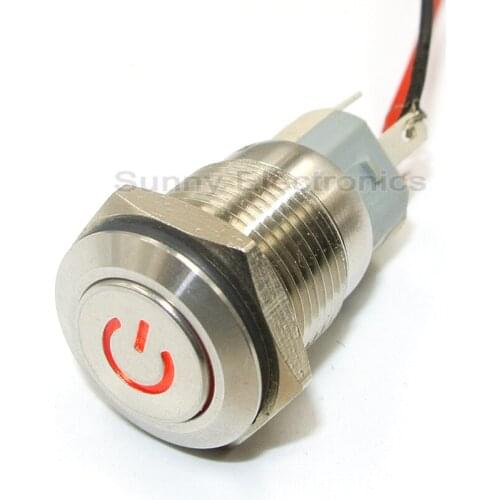 16mm 12V 6V 24V 110V 220V Car Silver Waterproof stainless steel Red LED Power Push Button Metal ON/OFF Switch Latching