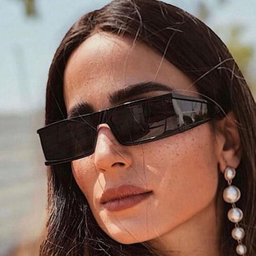 Feishini 2020 Fashion Rectangle Small Sunglasses Women Brand Mirror Silver Black Clear Lens One Piece Punk Men Gafas Shades UV
