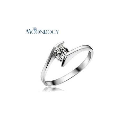 MOONROCY Free Shipping Wholesale Cubic Zirconia Austrian Crystal Rings Silver Color Wedding Ring for women Gift