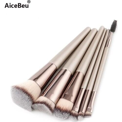 AiceBeu Champagne 6 pcs Makeup Brush Set Cosmetics Foundation Brush Kits For Women Foundation Eyeshadow Eyeliner Lip Tools