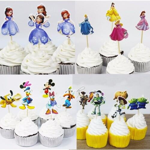 New arrival 48pcs Picker Sofia Princess Minnie Mouse Design Cartoon Paper Cupcake Topper for Birthday Wedding Party Supplies