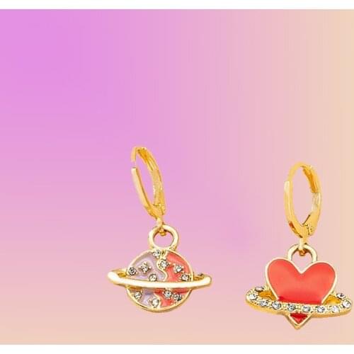 New Ins Creative Oil Drop Planet Love Earrings Trendy Simple Red Heart Planet Dangle Earrings For Women Girls Fashion Jewelry