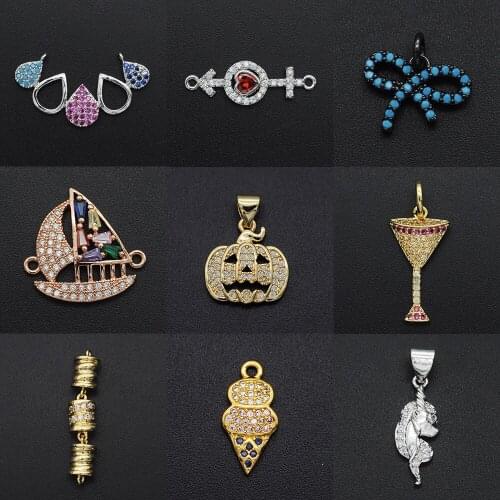 New Diy Pumpkin CZ Charms Wholesale Ice Cream Necklace Pendant Zircon Bowknot Connector For Jewelry Wine Glass Making