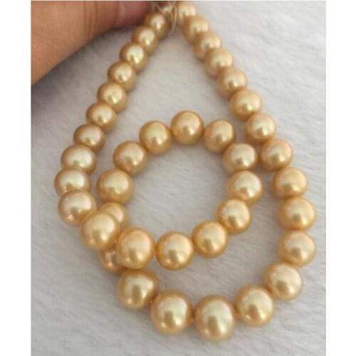 Charming round south sea 10-11mm gold pearl necklace 18inch