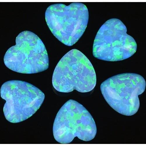 Wholesale OP06 blue opal stone loose beads heart shape flat cabochon synthetic stone in 78 colors for jewelry making