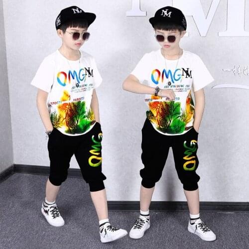 4-14 Years Summer Boy Clothing Set 2021 New Fashion Casual Active T-shirt+ Pant Kid Children Boy Teenager Clothing