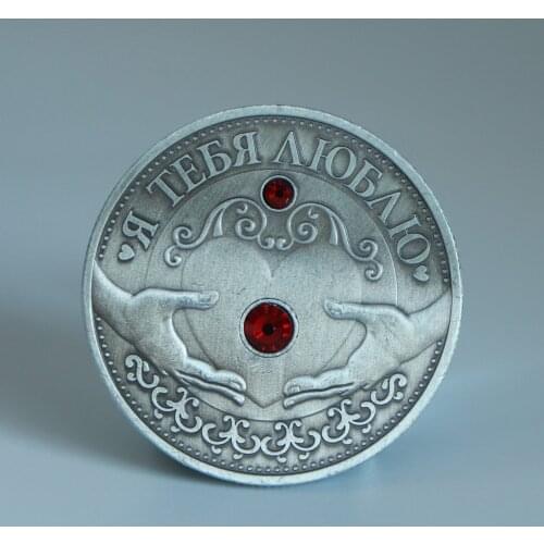 Russian Diamond-studded Hand Holding Love Coin Lucky Love Commemorative Coin Collection Coin Nickel Silver Embossed Coin Medal