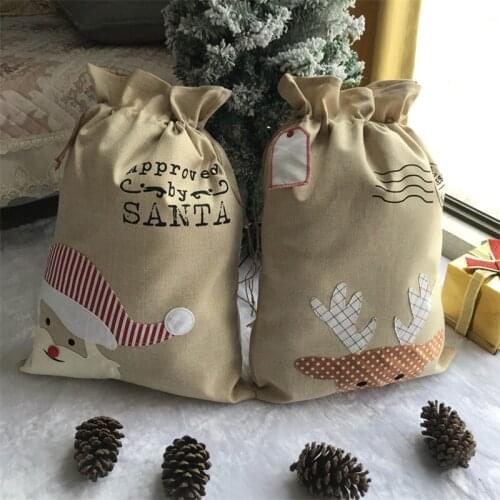 Personalised Christmas Santa Sacks Xmas Gift Bag Santa Christmas Cotton Linen Sack Holder Candy Pouch Favor Drawstring Bag
