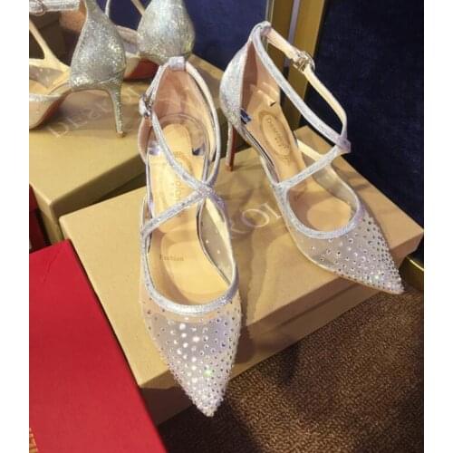 Crystals PVC sexy high heels nightclub cross ctrap White Gold silver wedding shoes stiletto high heels pumps pointed toe heels