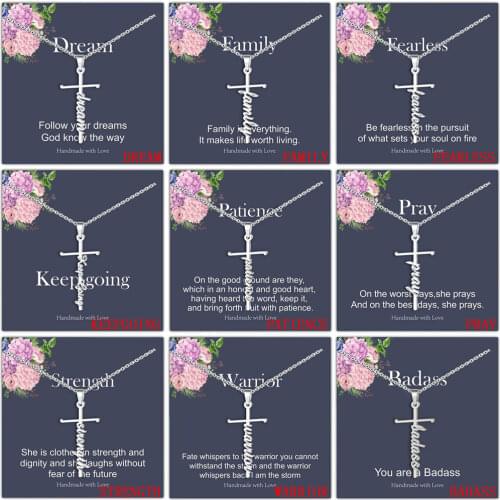Letter Cross Pendant Necklace Silver Color Stainless Steel Chain For Women Religious Jewelry Gift Hope Faith Jesus Love Family