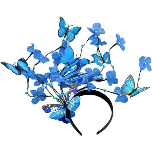 2018 Handmade Yellow Blue Butterfly Headband Big Ladies Costume Hair Accessories Vogue Show Ladies Tea Show Hairband Headpieces