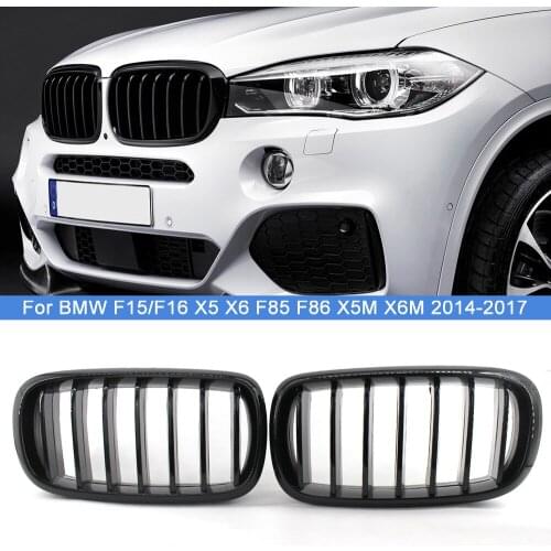 1Pair Car Glossy Black Front Bumper Kidney Grilles Grill Replacement For BMW F15/F16 X5 X6 F85 F86 X5M X6M 2014-2017 Car Styling