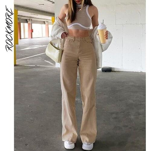 Rockmore Baggy Jeans For Women High Waist Wide Leg Trousers Femme Casual Comfort Denim Y2K Mom Jean Pants Straight Korean 2021