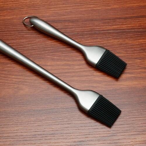 Stainless Steel Basting Brushes Silicone Head Non Stick Heat Resistance Easy To Cleaned Barbecue Brush Gadgets Kitchen Tools