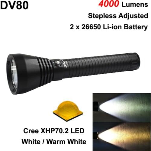 DV80 Cree XHP70.2 4000 Lumens Stepless Adjusted Diving LED Flashlight ( 2x26650 )