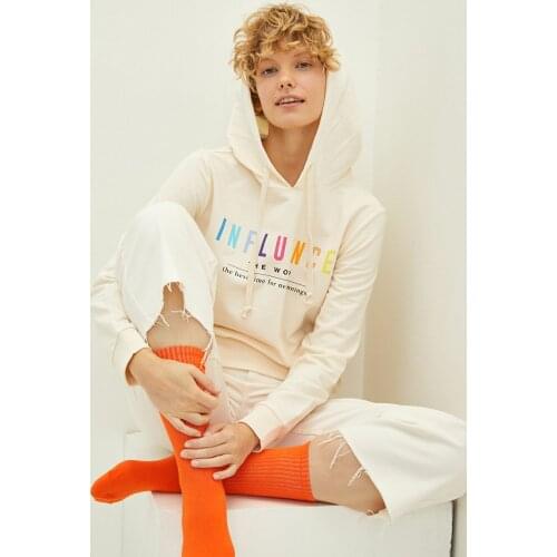 LCW CASUAL Hood Collar Printed Long Sleeve Women 'S Sweatshirt Trend, cotton, polyester, style, casual, fashion