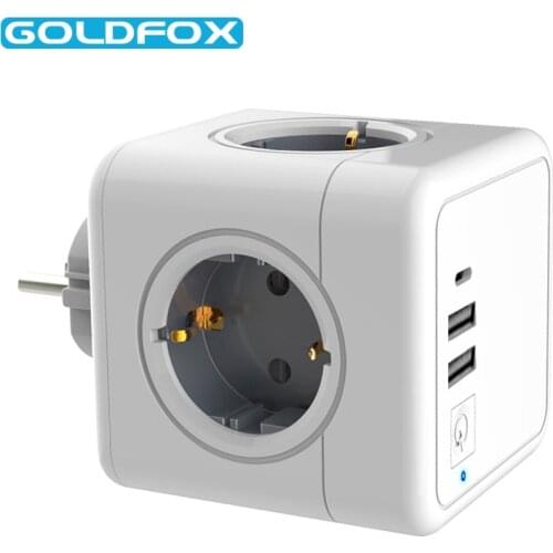 Power Strip with USB Electric with Switch+Type C Socket Tee Powercube Strips Plug Smart Outlet Extension Adapter EU Plug