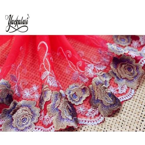 YACKALASI 14 Yds/Lot 3D Floral Embroidered Lace Multicolor Tulle Scalloped Lace Border Sewing Trims 20cm