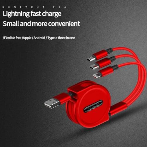 3 in1 Automatically shrink the charging cable For iPhone12 Xiaomi Samsung Type-c One Dragging Three Data Cable phone accessories