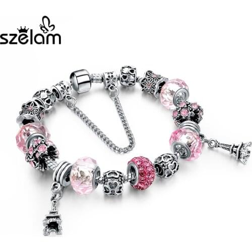 Szelam Pulseiras Femininas Silver Plated Jewelry Femme Bracelet DIY Crystal Beads Charm Bracelets Bangles SBR150273