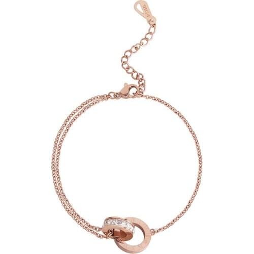 Roman numeral hollow double ring ring rhinestone titanium steel rose gold European and American personality bracelet women