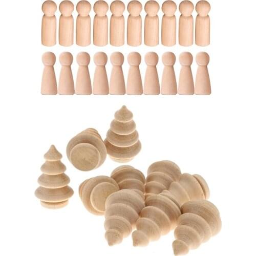 10PCS Blank Christmas Tree Peg Dolls Party Cake Toppers with Peg Doll Unfinished People Plain Blank Bodies Angel Dolls