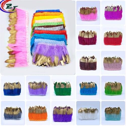 10 Yards Goose Feather Trims Gold Geese Feather Gold Tips Duck Feather15-20cm Fringes Ribbons Dress Skirt Crafts DIY Decorative