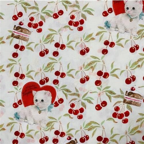 100% Cotton Plain cotton fabric Printed Colored Cat Cherry Cotton Patchwork Cloth DIY Sewing Quilting Fat Quarters Material