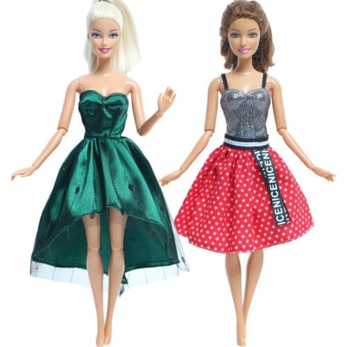2 Set/Lot Fashion Dress Mix Style Lace Skirt Wedding Party Gown Noble Clothes for Barbie Doll Baby Girl Accessories House Toy