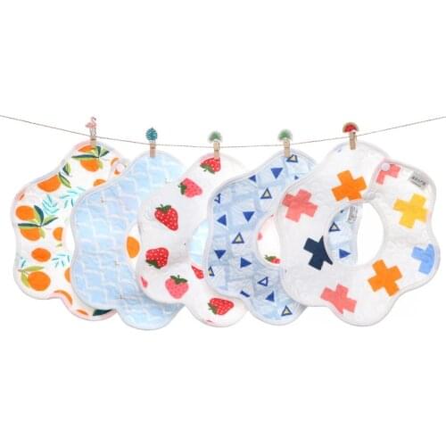 2pcs Cotton 360 Degree Rotating Flower Waterproof Baby Burp Cloths Saliva Towel Cartoon Soft Round Baby Bibs Feeding Scarf