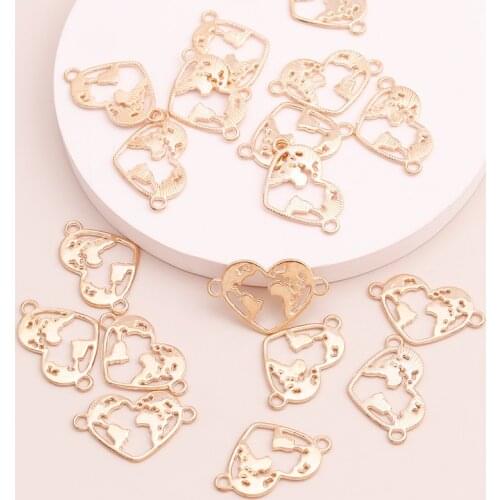 50pcs Gold Color Hollow Map Hearts Connectors for Handmade Pendants Bracelets Necklaces 26x17mm Charms Jewelry Accessories