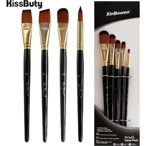 5Pcs/set Paint Brush Watercolor Oil Painting Flat/Round/Slant Hook Brush Pen Nylon Hair Painting Brush Set Art Supplies